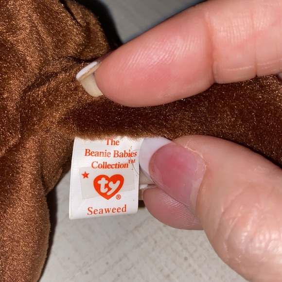Ty Beanie Babies "Seaweed" Otter Stuffed Plush 5.5" Brown With ear Tag - Picture 6 of 11